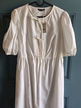 White Midi Dress with Tie Front